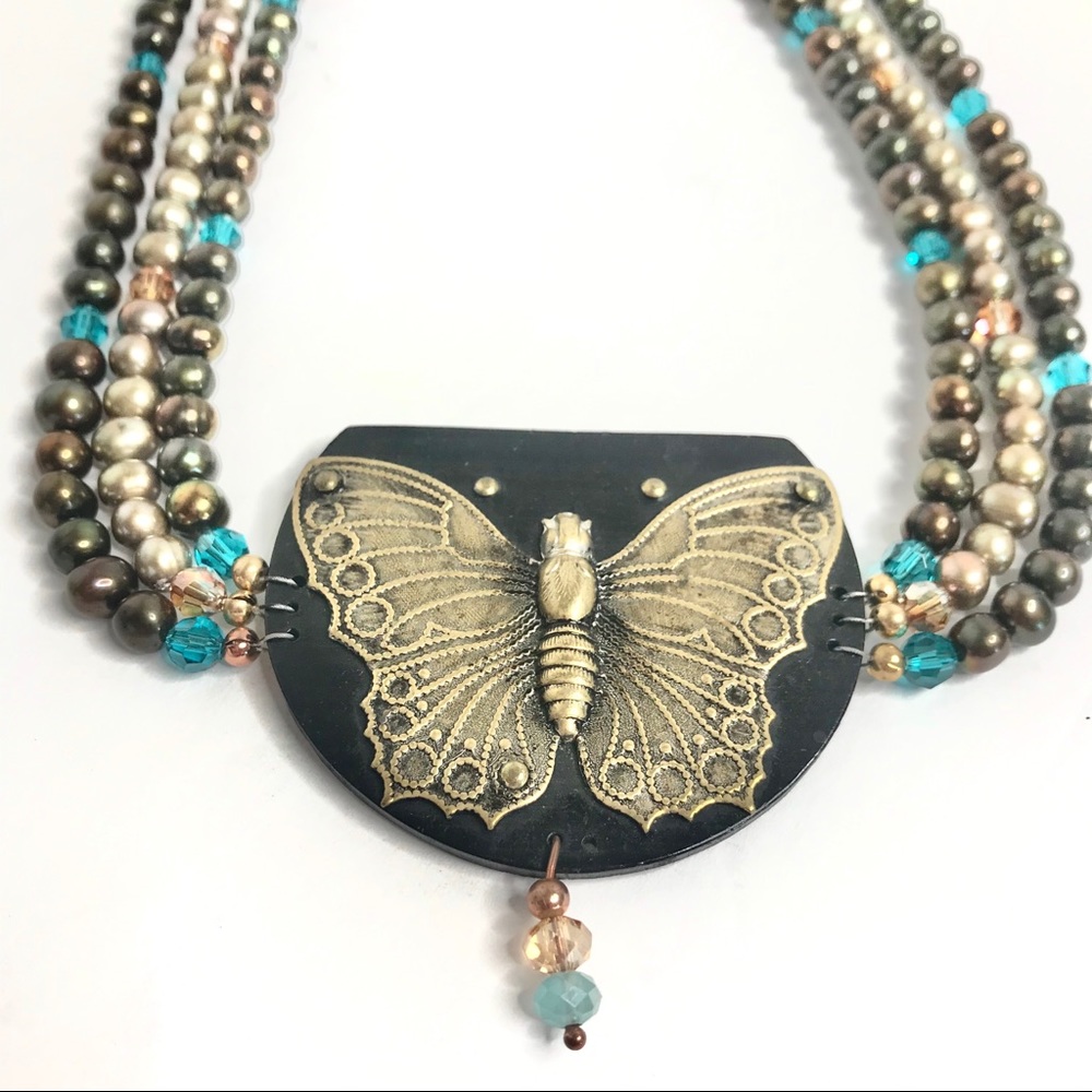 UNIQUE One of a Kind Butterfly Statement Necklace